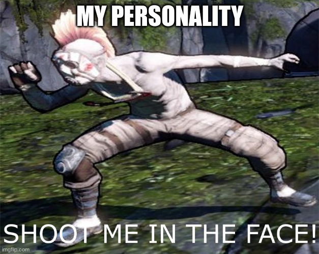 Borderlands Face McShooty | MY PERSONALITY | image tagged in borderlands face mcshooty | made w/ Imgflip meme maker