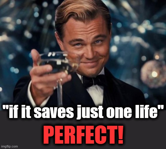 Leonardo Dicaprio Cheers Meme | PERFECT! "if it saves just one life" | image tagged in memes,leonardo dicaprio cheers | made w/ Imgflip meme maker