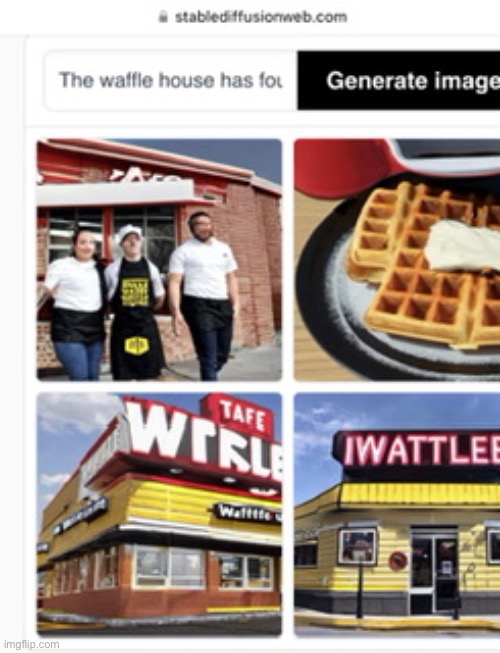 Yeah no I’m counting on you to finish it in the comments (no not really please don’t) | image tagged in waffle house,stable diffusion | made w/ Imgflip meme maker