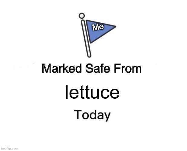 this is for u guys that suffer from lettuce | Me; lettuce | image tagged in memes,marked safe from | made w/ Imgflip meme maker