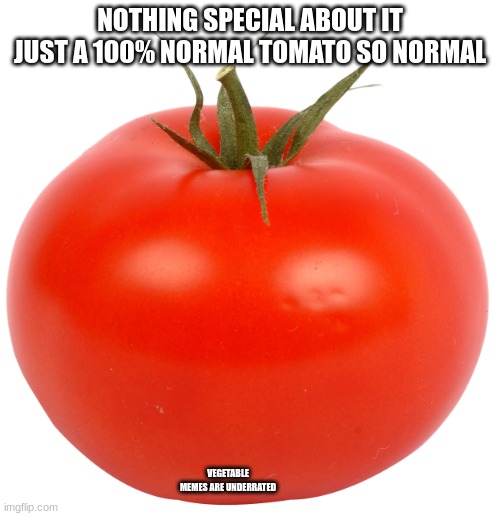 TOMATO? | NOTHING SPECIAL ABOUT IT JUST A 100% NORMAL TOMATO SO NORMAL; VEGETABLE MEMES ARE UNDERRATED | image tagged in tomato | made w/ Imgflip meme maker