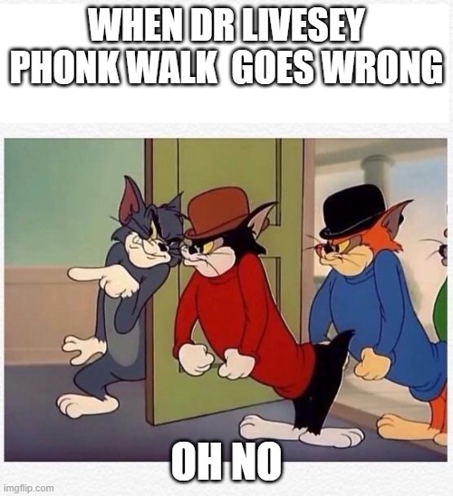 when dr livesey phonk walk goes wrong | WHEN DR LIVESEY PHONK WALK  GOES WRONG; OH NO | image tagged in tom and jerry hired goons | made w/ Imgflip meme maker