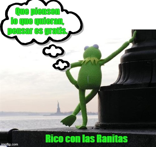 Que piensen lo que quieran, pensar es gratis. Rico con las Ranitas | image tagged in rana rene | made w/ Imgflip meme maker