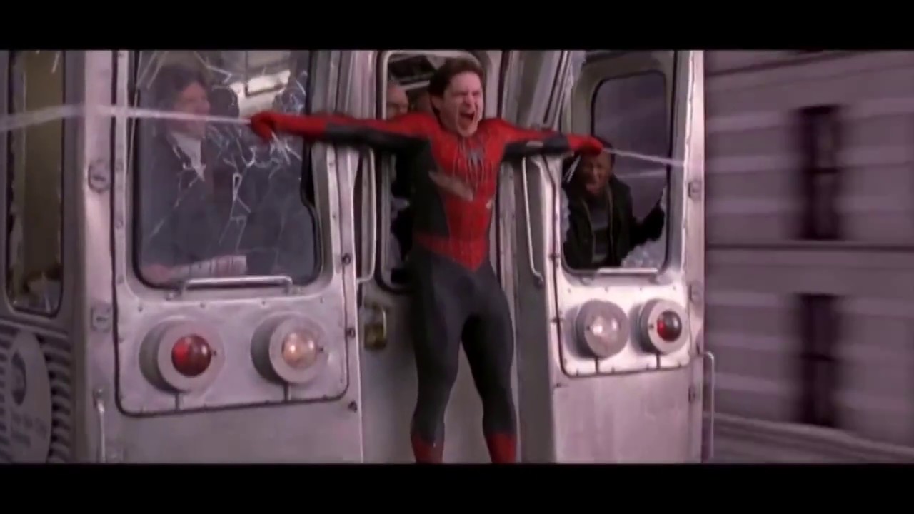 High Quality Spiderman holding back the train Blank Meme Template