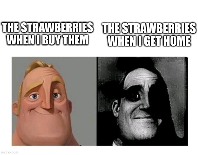 Whyyyyyy | THE STRAWBERRIES WHEN I GET HOME; THE STRAWBERRIES WHEN I BUY THEM | image tagged in good bad | made w/ Imgflip meme maker
