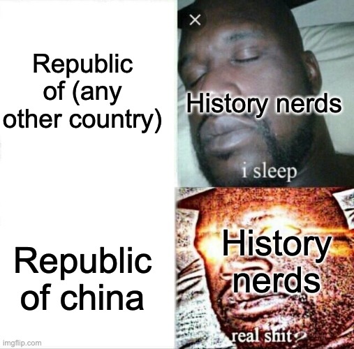 Sleeping Shaq Meme | Republic of (any other country); History nerds; Republic of china; History nerds | image tagged in memes,sleeping shaq | made w/ Imgflip meme maker