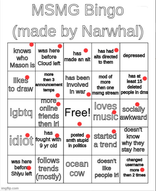 msmg bingo | image tagged in msmg bingo | made w/ Imgflip meme maker