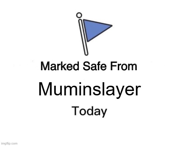 Same theme as the first meme on this account | Muminslayer | image tagged in memes,marked safe from | made w/ Imgflip meme maker