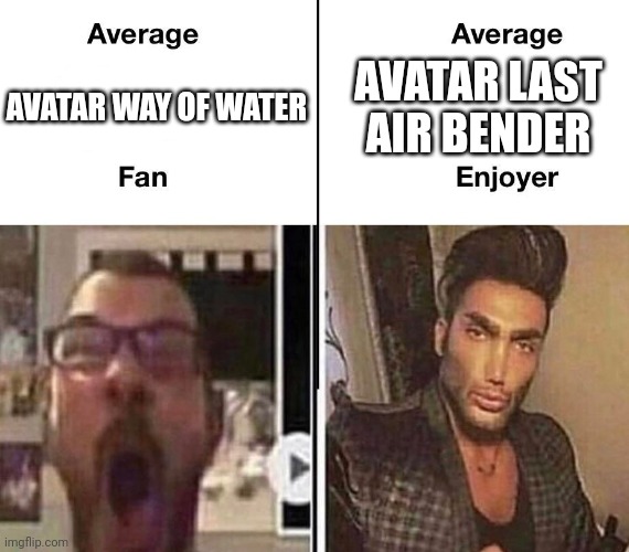 Average Fan vs. Average Enjoyer | AVATAR LAST AIR BENDER; AVATAR WAY OF WATER | image tagged in average fan vs average enjoyer | made w/ Imgflip meme maker