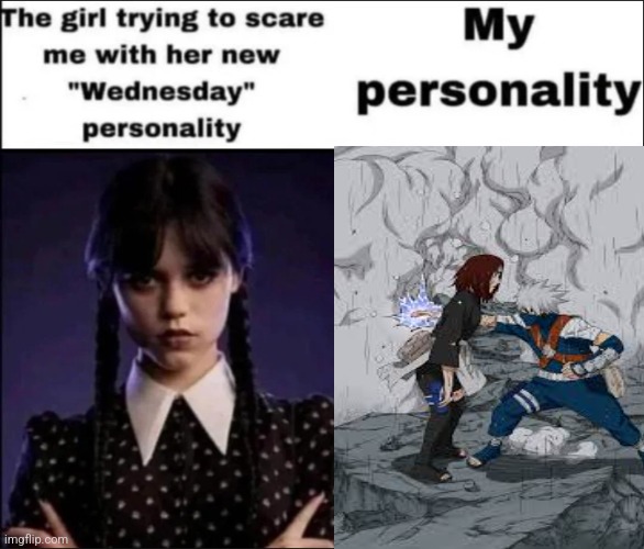 Wednesday personality | image tagged in the girl trying to scare me with her new wednesday personality | made w/ Imgflip meme maker