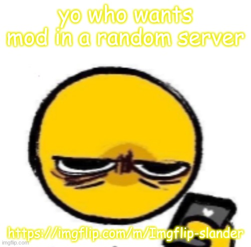 looking at phone | yo who wants mod in a random server; https://imgflip.com/m/Imgflip-slander | image tagged in looking at phone | made w/ Imgflip meme maker