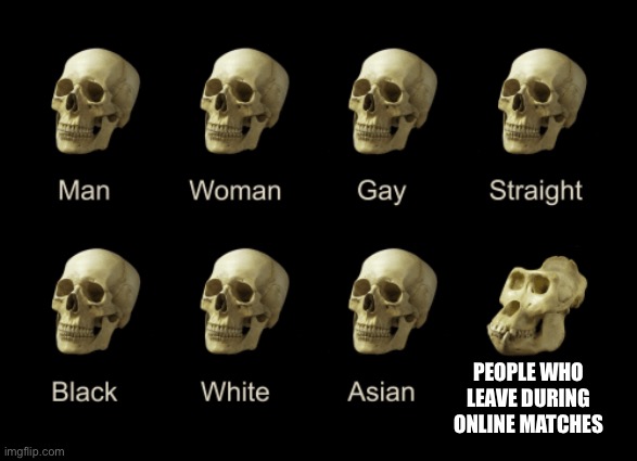 Dumb Skull Meme | PEOPLE WHO LEAVE DURING ONLINE MATCHES | image tagged in dumb skull meme | made w/ Imgflip meme maker