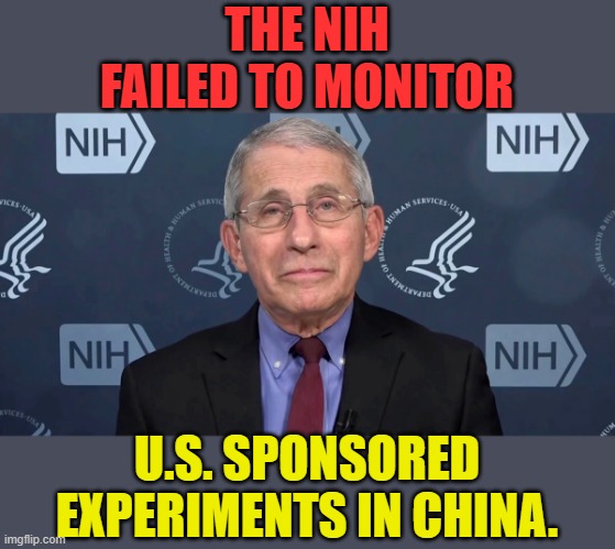 Then Fauci Tried To Sell Us A Different Story For COVID | THE NIH FAILED TO MONITOR; U.S. SPONSORED EXPERIMENTS IN CHINA. | image tagged in memes,politics,dr fauci,task failed successfully,observe,check | made w/ Imgflip meme maker