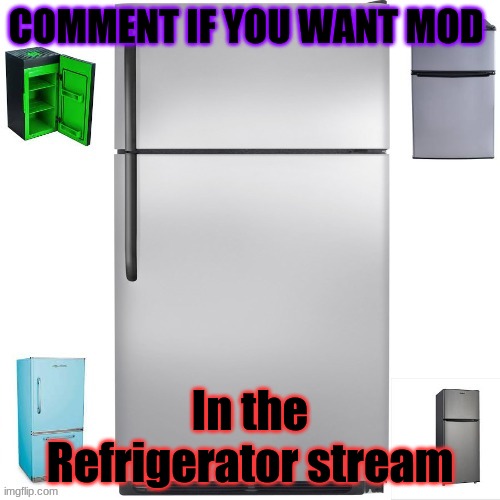 aa | COMMENT IF YOU WANT MOD; In the Refrigerator stream | image tagged in refrigerator army | made w/ Imgflip meme maker