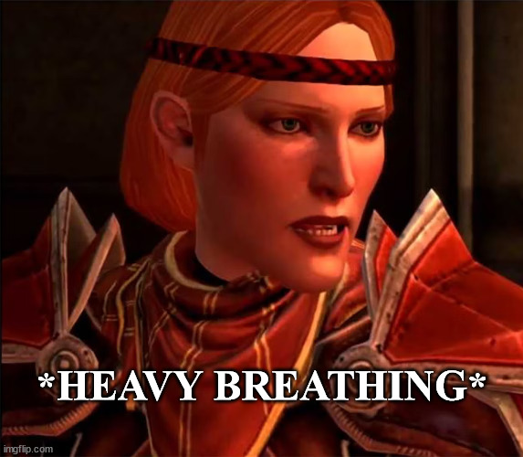 heavy breathing | *HEAVY BREATHING* | image tagged in heavy breathing,dragon age,rpg,video games | made w/ Imgflip meme maker