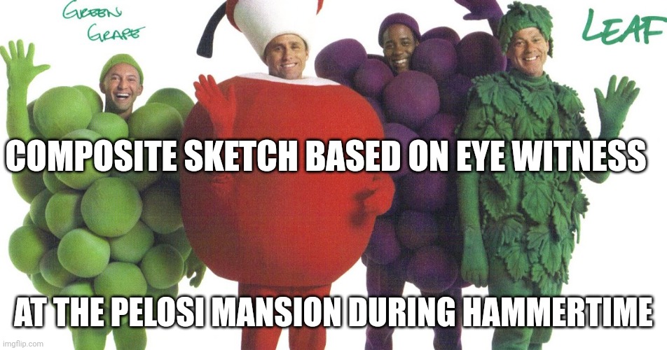 Fruit of the loom | COMPOSITE SKETCH BASED ON EYE WITNESS; AT THE PELOSI MANSION DURING HAMMERTIME | image tagged in fruit of the loom | made w/ Imgflip meme maker