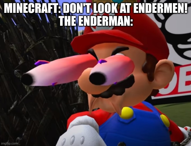 Endermen | MINECRAFT: DON'T LOOK AT ENDERMEN!
THE ENDERMAN: | image tagged in smg4 mario staring | made w/ Imgflip meme maker