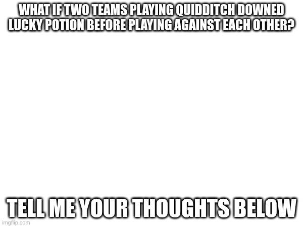 It would be the most epic game ever | WHAT IF TWO TEAMS PLAYING QUIDDITCH DOWNED LUCKY POTION BEFORE PLAYING AGAINST EACH OTHER? TELL ME YOUR THOUGHTS BELOW | image tagged in quidditch,what if | made w/ Imgflip meme maker