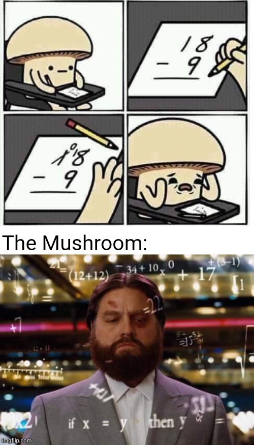 Mushroom doesn't get it, *sighs* | The Mushroom: | image tagged in man calculating,math,subtraction,memes,mushroom,comics/cartoons | made w/ Imgflip meme maker