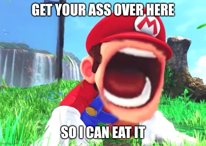 Mario screaming | GET YOUR ASS OVER HERE; SO I CAN EAT IT | image tagged in mario screaming | made w/ Imgflip meme maker