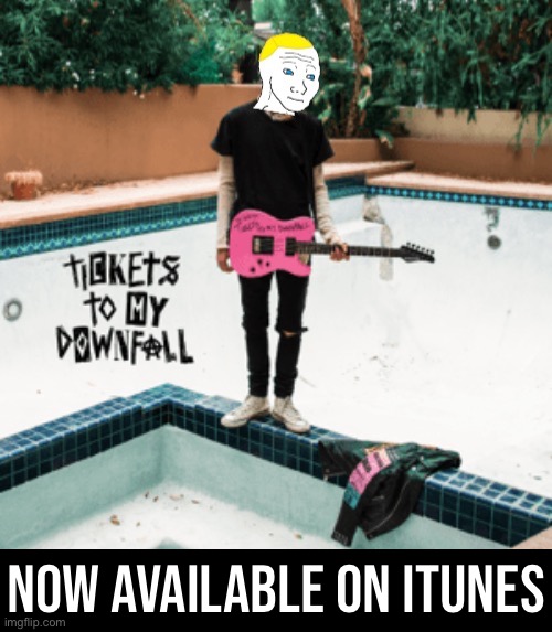 Featuring the smash singles “Title Track,” “Play This When I’m Gone” and “Lonely” | Now available on iTunes | image tagged in britishmormon tickets to my downfall,britishmormon,mgk,m,g,k | made w/ Imgflip meme maker