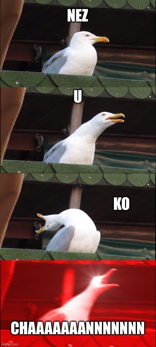 Inhaling Seagull Meme | NEZ; U; KO; CHAAAAAAANNNNNNN | image tagged in memes,inhaling seagull | made w/ Imgflip meme maker