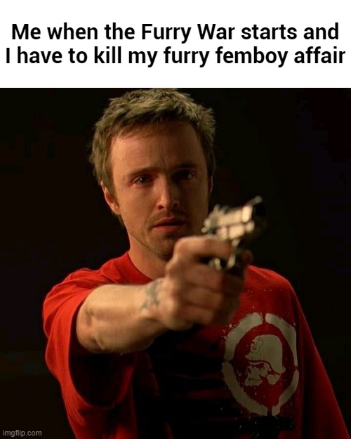 DISCLAIMER: I'm not gay and I do not have an affair with a furry femboy | Me when the Furry War starts and I have to kill my furry femboy affair | made w/ Imgflip meme maker
