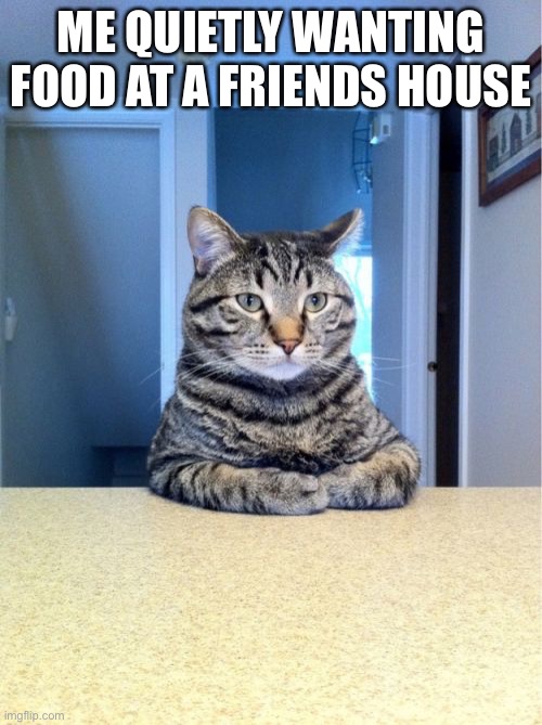 Take A Seat Cat | ME QUIETLY WANTING FOOD AT A FRIENDS HOUSE | image tagged in memes,take a seat cat | made w/ Imgflip meme maker