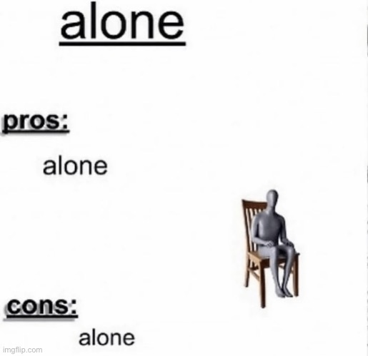 alone: pros and cons | image tagged in alone,memes,funny,surreal,pro,con | made w/ Imgflip meme maker