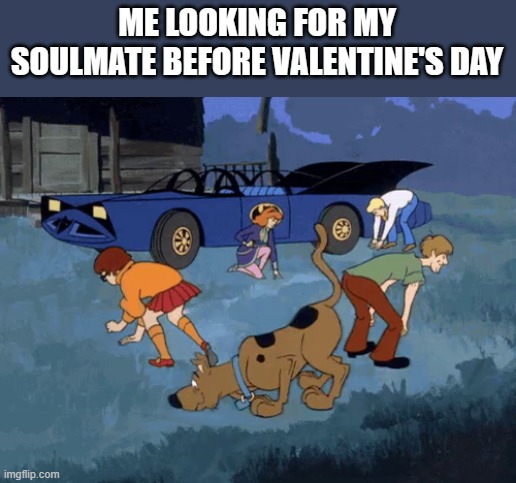 Looking For My Soulmate Before Valentine's Day |  ME LOOKING FOR MY SOULMATE BEFORE VALENTINE'S DAY | image tagged in scooby doo,scooby doo shaggy,soulmate,valentine's day,funny,memes | made w/ Imgflip meme maker