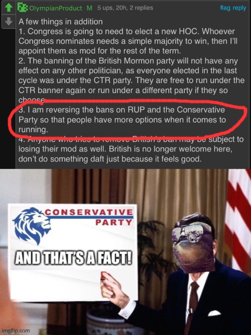 image tagged in conservative party unbanned,sloth ronald reagan conservative party and that s a fact | made w/ Imgflip meme maker