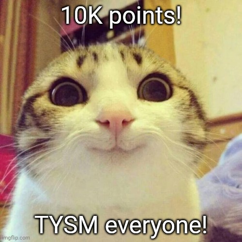 Smiling Cat |  10K points! TYSM everyone! | image tagged in memes,smiling cat | made w/ Imgflip meme maker