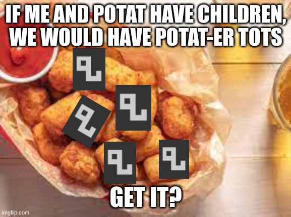 im sorry, im so cringe | IF ME AND POTAT HAVE CHILDREN, WE WOULD HAVE POTAT-ER TOTS; GET IT? | made w/ Imgflip meme maker