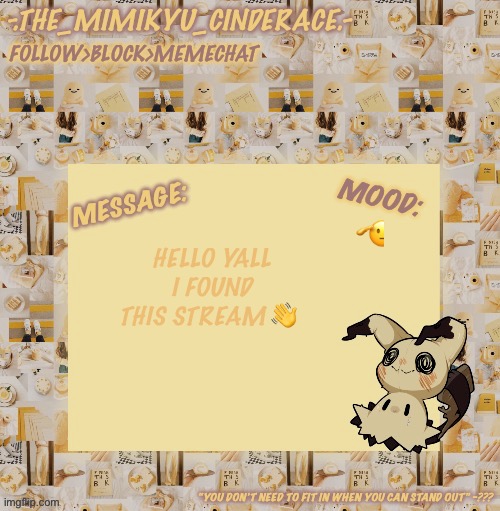 Cinderaces annoucement temp 0.3 | 🫡; HELLO YALL I FOUND THIS STREAM 👋 | image tagged in cinderaces annoucement temp 0 3 | made w/ Imgflip meme maker