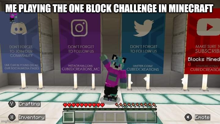 ME PLAYING THE ONE BLOCK CHALLENGE IN MINECRAFT | made w/ Imgflip meme maker