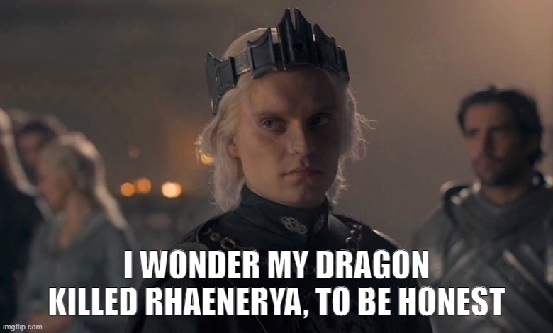 Sunyfyre is GOING to Kill Rhaenrya | I WONDER MY DRAGON KILLED RHAENERYA, TO BE HONEST | image tagged in house of the dragon,game of thrones | made w/ Imgflip meme maker