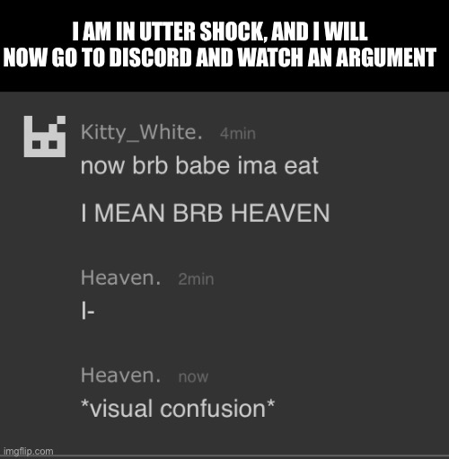 Confusion | I AM IN UTTER SHOCK, AND I WILL NOW GO TO DISCORD AND WATCH AN ARGUMENT | made w/ Imgflip meme maker