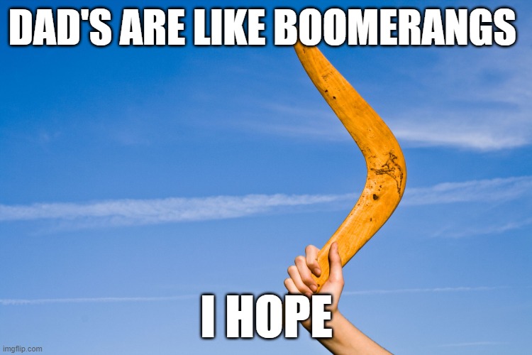 Hopefully he comes back | DAD'S ARE LIKE BOOMERANGS; I HOPE | image tagged in boomerang | made w/ Imgflip meme maker