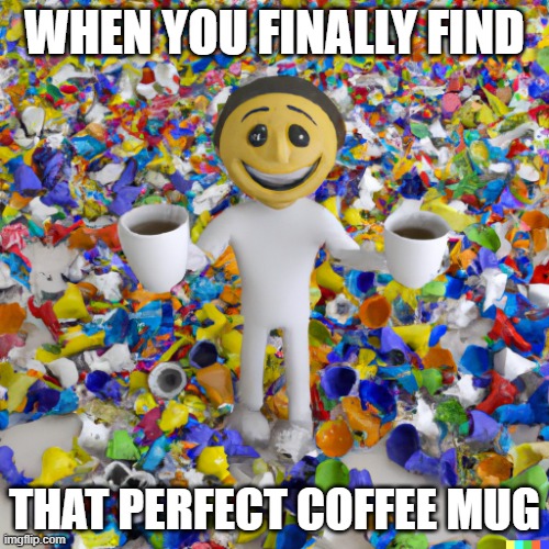 Perfect Coffee Mug | WHEN YOU FINALLY FIND; THAT PERFECT COFFEE MUG | image tagged in coffee mug smiles | made w/ Imgflip meme maker