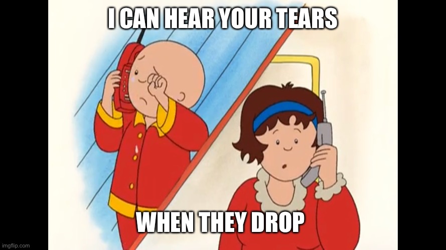 I can hear your tears when they drop over the phone | I CAN HEAR YOUR TEARS; WHEN THEY DROP OVER THE PHONE | image tagged in caillou crying | made w/ Imgflip meme maker