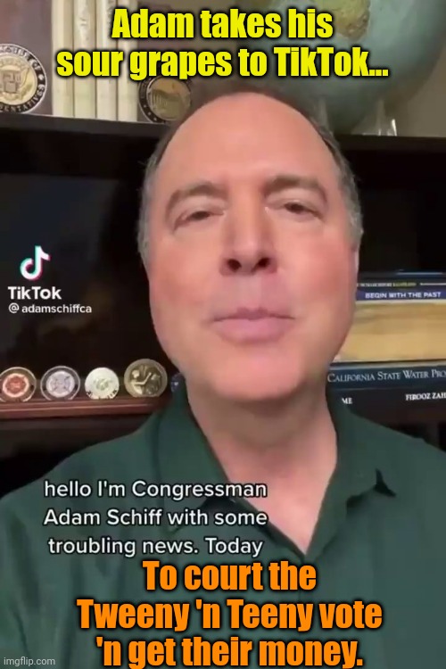 Gimme your cash, Kids! | Adam takes his sour grapes to TikTok... To court the Tweeny 'n Teeny vote 'n get their money. | made w/ Imgflip meme maker