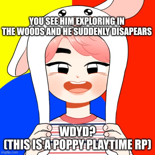 repost | YOU SEE HIM EXPLORING IN THE WOODS AND HE SUDDENLY DISAPEARS; WDYD?
(THIS IS A POPPY PLAYTIME RP) | image tagged in idk,rp | made w/ Imgflip meme maker