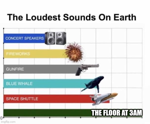 The Loudest Sounds on Earth | THE FLOOR AT 3AM | image tagged in the loudest sounds on earth | made w/ Imgflip meme maker