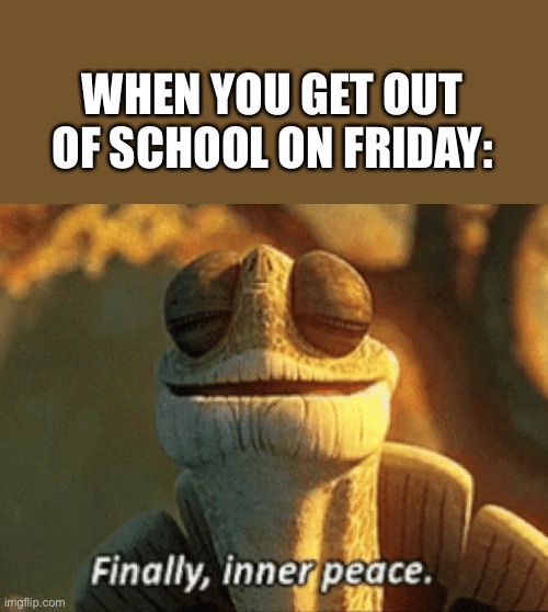 It’s amazing | WHEN YOU GET OUT OF SCHOOL ON FRIDAY: | image tagged in finally inner peace,friday,school | made w/ Imgflip meme maker