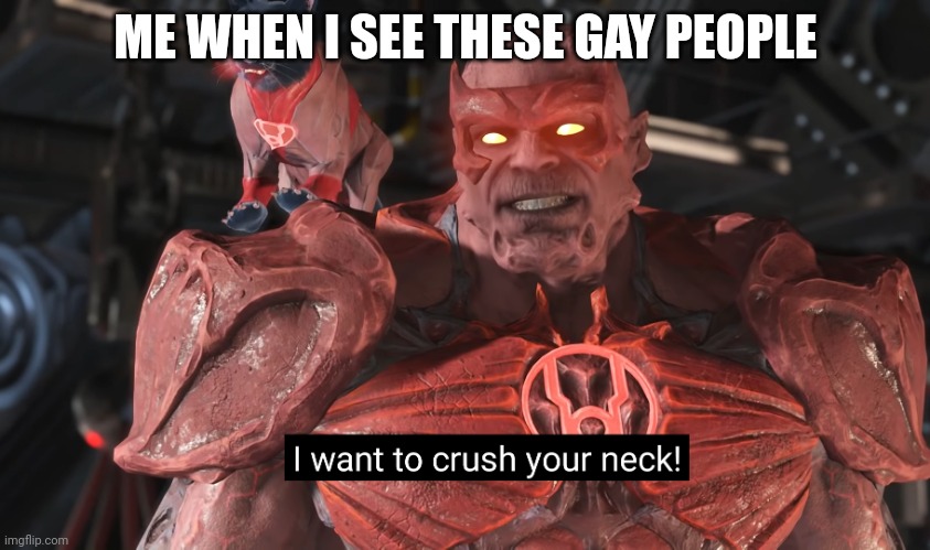 I want to crush your neck! | ME WHEN I SEE THESE GAY PEOPLE | image tagged in i want to crush your neck | made w/ Imgflip meme maker