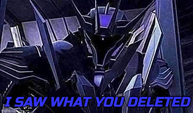 Anti-romance Soundwave | I SAW WHAT YOU DELETED | image tagged in soundwave | made w/ Imgflip meme maker