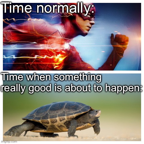Time be like | Time normally:; Time when something really good is about to happen: | image tagged in fast vs slow,memes | made w/ Imgflip meme maker