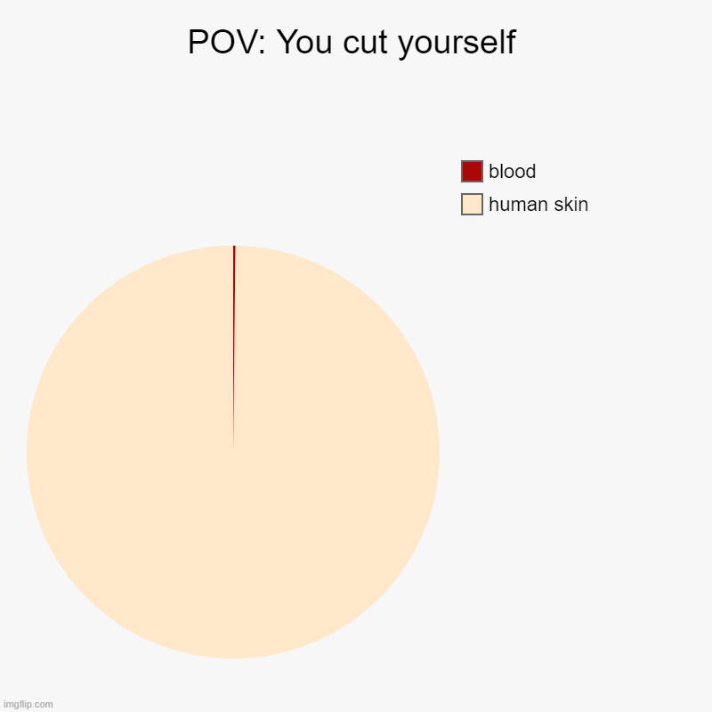 C'mon, we have all been through that! | POV: You cut yourself | human skin, blood | image tagged in charts,pie charts,cut,memes,funny,accurate | made w/ Imgflip chart maker