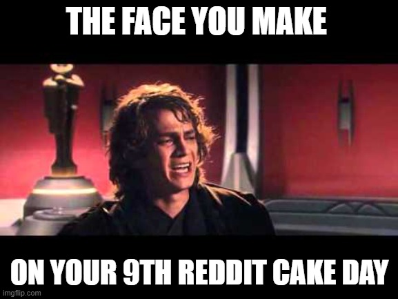 9 Cakedays | THE FACE YOU MAKE; ON YOUR 9TH REDDIT CAKE DAY | image tagged in anakin what have i done | made w/ Imgflip meme maker