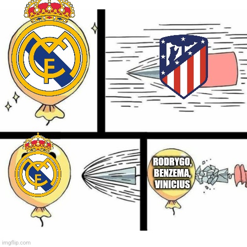Real Madrid - Atletico Madrid 3-1 | RODRYGO, BENZEMA, VINICIUS | image tagged in indestructible balloon,real madrid,atletico madrid,futbol,spain,sports | made w/ Imgflip meme maker